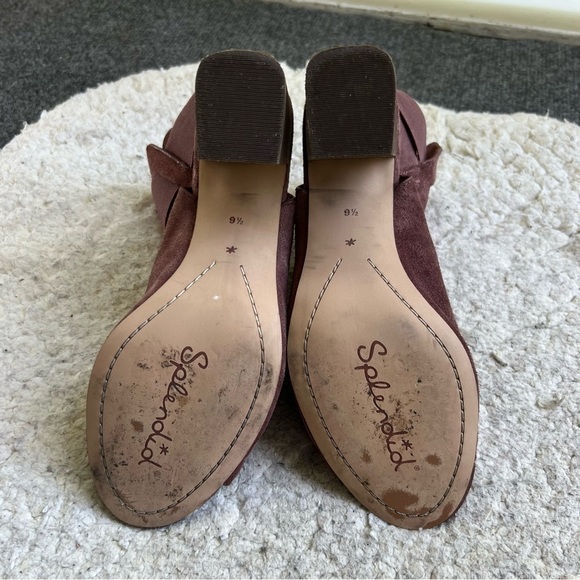 Splendid Rose Suede Peep Toe Criss Cross Elastic Slingback Block Heel Booties - Picture 6 of 11